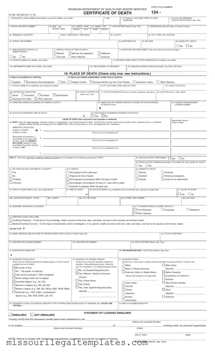 Fill in a Valid Missouri Certificate Of Death Template