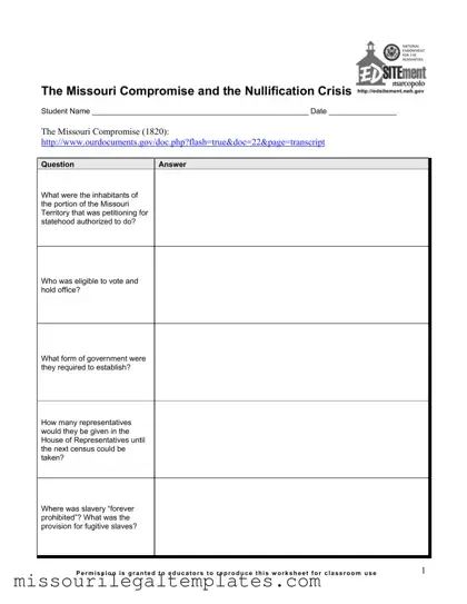 Fill in a Valid Missouri Compromise Template