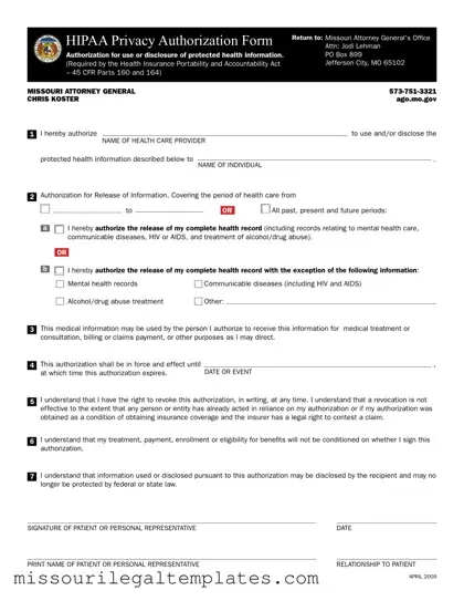 Fill in a Valid Missouri Hipaa Template