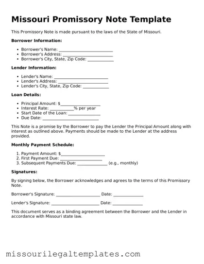 Blank  Promissory Note Template for Missouri