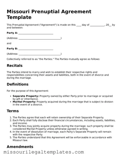 Blank  Prenuptial Agreement Template for Missouri
