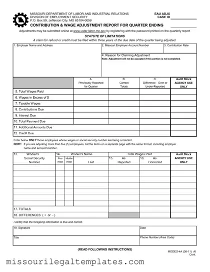 Fill in a Valid Missouri Quarterly Contribution Template