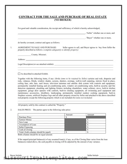 Fill in a Valid Missouri Real Estate Contract Template