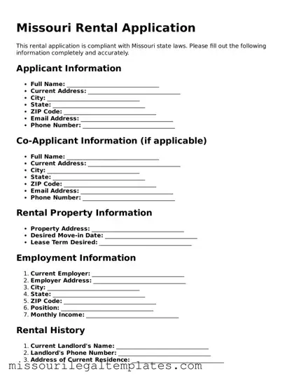 Blank  Rental Application Template for Missouri