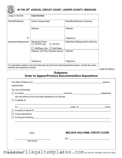Fill in a Valid Missouri Subpoena Template