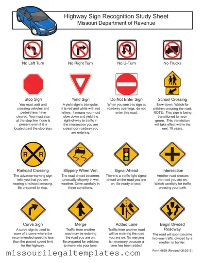 Fill in a Valid Road Sign Test Missouri Template